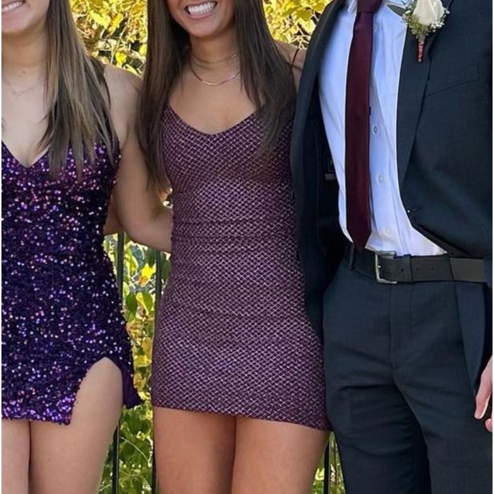 Maroon Sparkly Homecoming Mini Dress